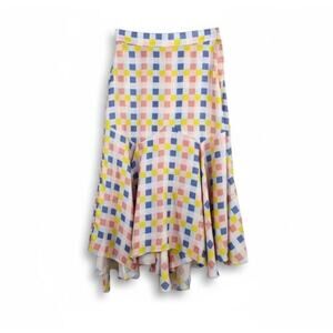 NWT PAPER LONDON Womens 100% Silk Foxglove Wrap Midi Skirt Check Multi Size 0